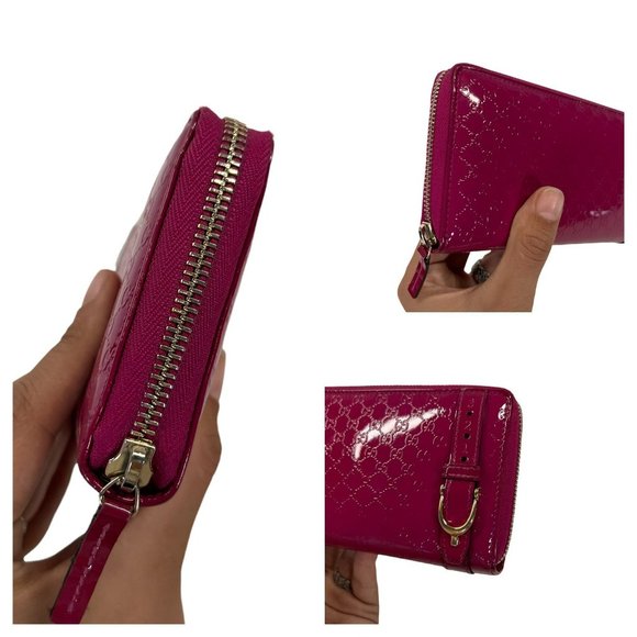 Authentic Gucci Wallet Long Micro Shima GG Logo Zip Around Pink GG Vintage - Picture 8 of 9